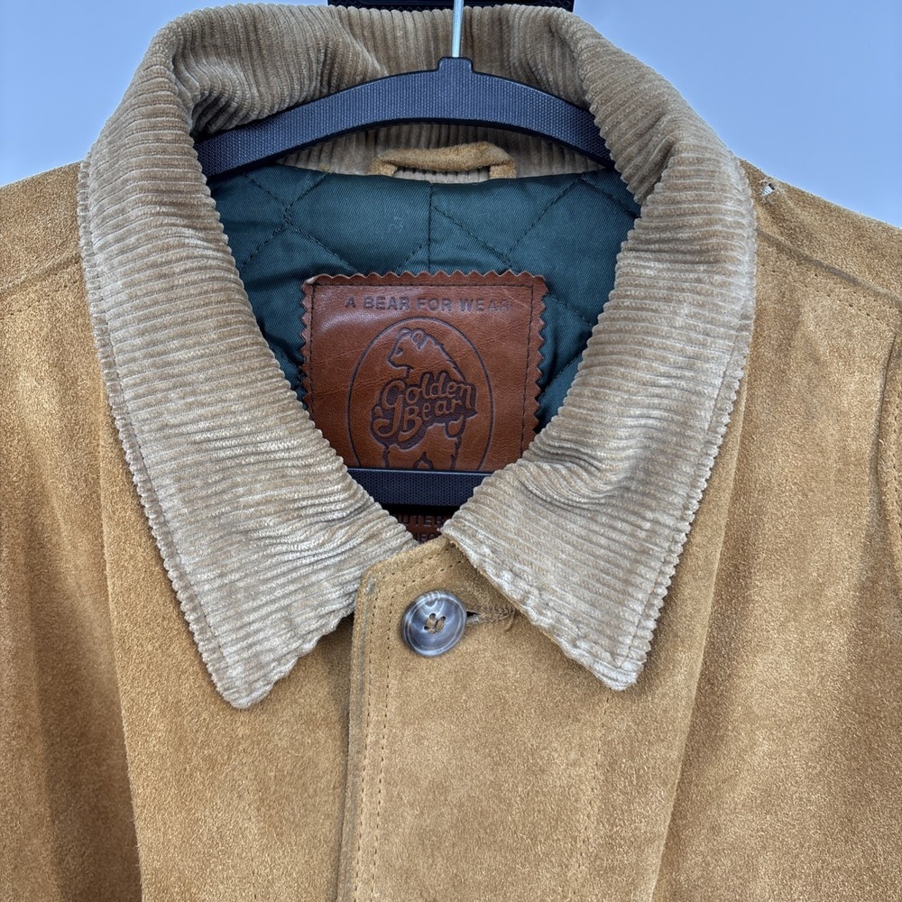 VTG Golden Bear Jacket Mens Large Suede Leather Corduroy Collar Made USA - Picture 2 of 12